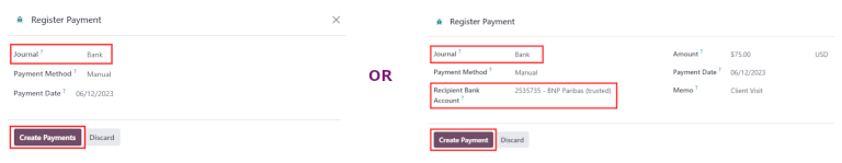 Olika alternativ visas när du registrerar en enskild utläggsrapport jämfört med flera utläggsrapporter samtidigt.