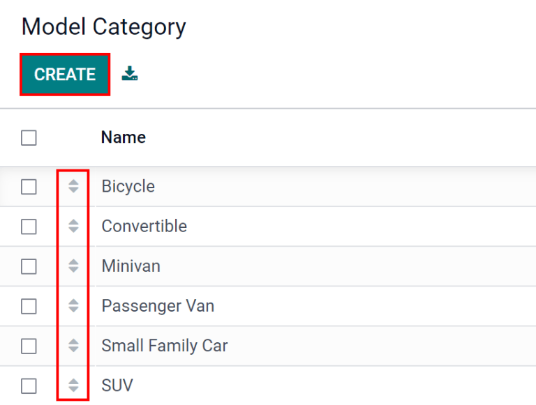 Listvy över modellerna i flottan.