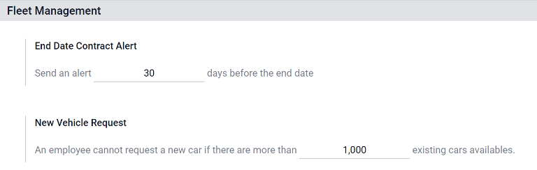 Inställningar tillgängliga för Fleet-applikationen.