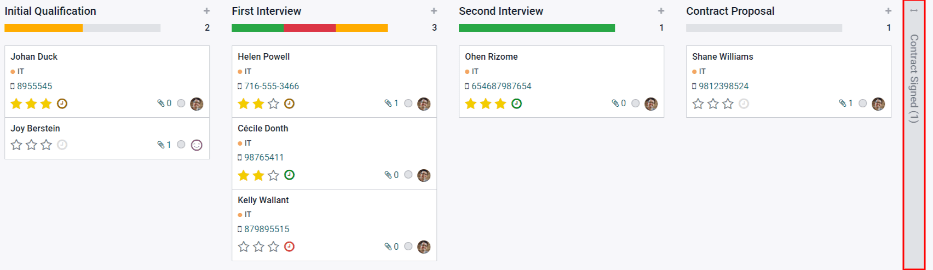 Expandera en vikt kolumn genom att klicka på den i kanbanvyn.