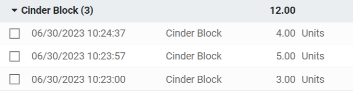 Vy över partierna med slaggblock i inventeringsvärderingsrapporten.