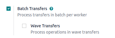 Aktivera funktionen *Batch Transfers* i Inventory > Configuration > Settings.