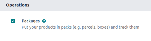 Aktivera inställningen *Packages* i Inventory > Configuration > Settings.