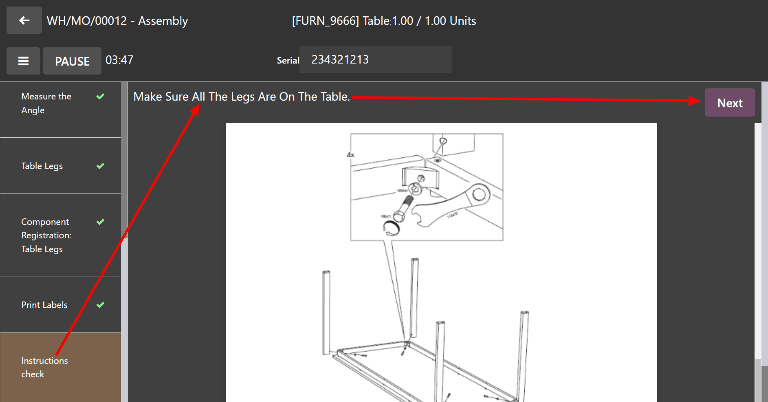 En instruktionskontroll för en arbetsorder.