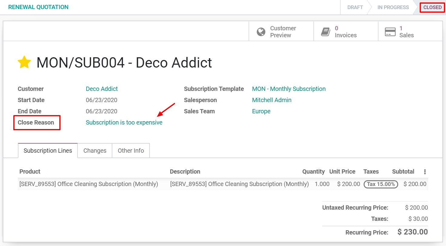 Vad händer när du avslutar din prenumeration med Odoo Subscriptions?