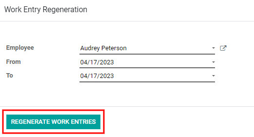 Regenerate a work entry for a particular employee.