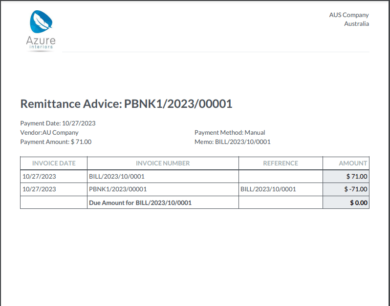 Remittance advice in Odoo.