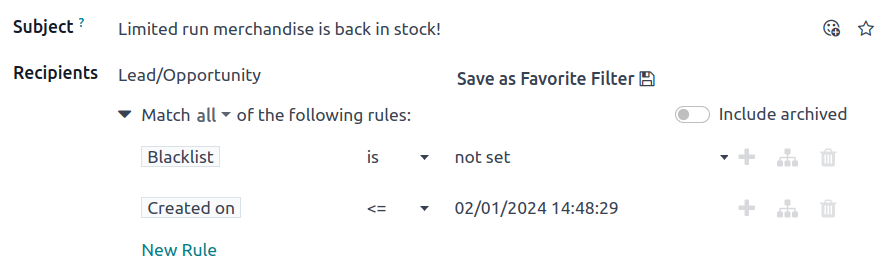 A custom filter rule setting the time period to be anything before today's date.