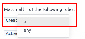 The statement at the top of the filters list, with the drop-down menu open.