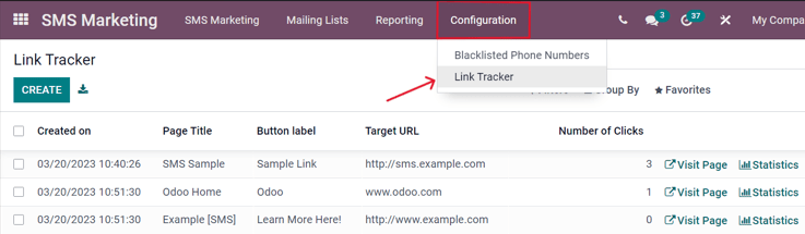 SMS Link Tracker pagina.