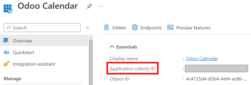 De "Client ID" in het Microsoft Azure portaal.