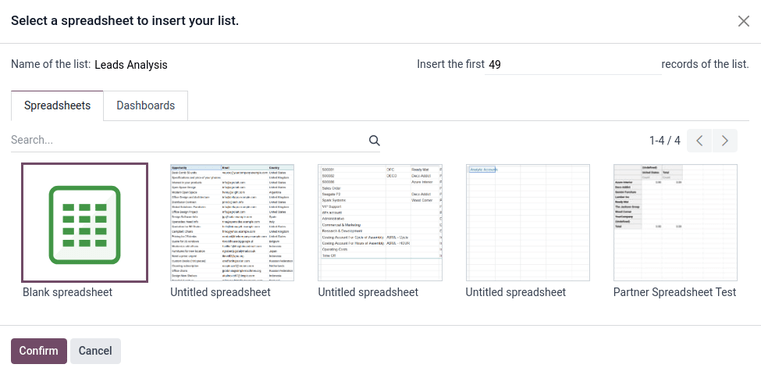 Set the name, number of records, and location of the export in the option menu.