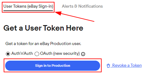 Generate user token s on the eBay developer console.