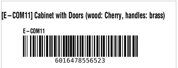 Example barcode label with the product name margin adjusted to the left.