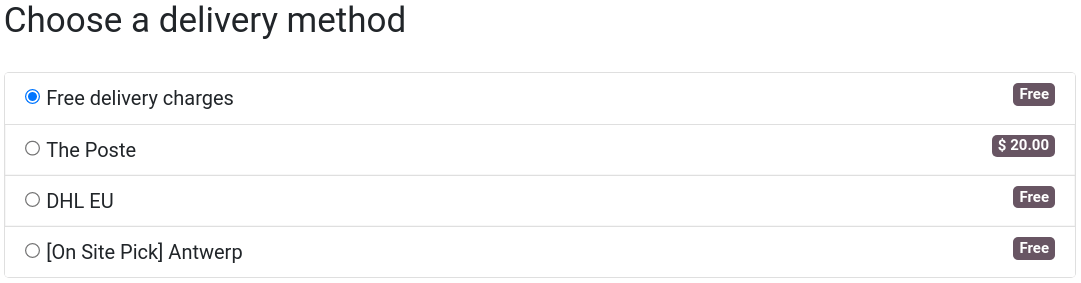 Auswahl der Liefermethode beim Kassiervorgang