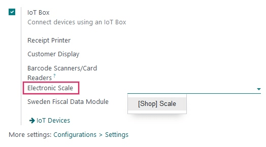 Liste der externen Geräte, die mit Kassensystem und der IoT-Box verwendet werden können.