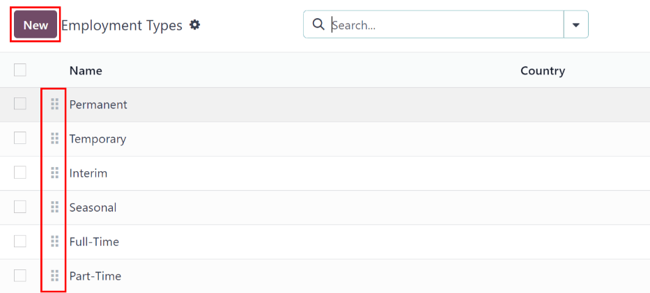 Die Anstellungsarten in der Datenbank werden standardmäßig in einer Listenansicht angezeigt.