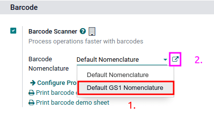 GS1 aus dem Drop-down-Menü auswählen und auf den externen Link klicken, um die Liste der GS1-Regeln anzuzeigen.