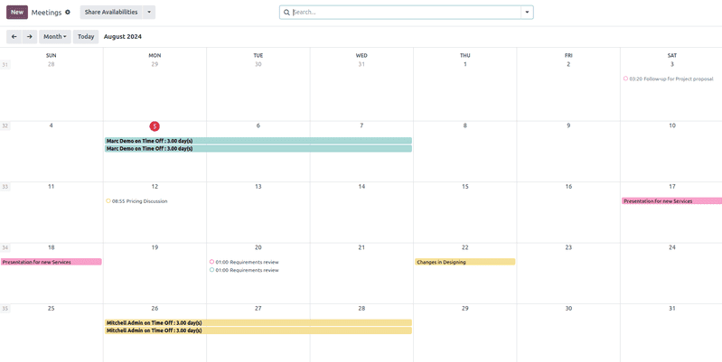 Overview of Calendar app.