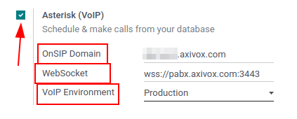 Integration von Axivox als VoIP-Anbieter in eine Odoo-Datenbank.