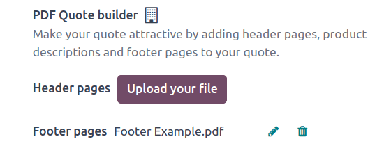 Die Funktion „PDF-Angebotsbauer“ in den Einstellungen in Odoo Verkauf.