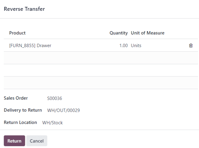 Ansicht der Erstellungsseite des Stornotransfers.