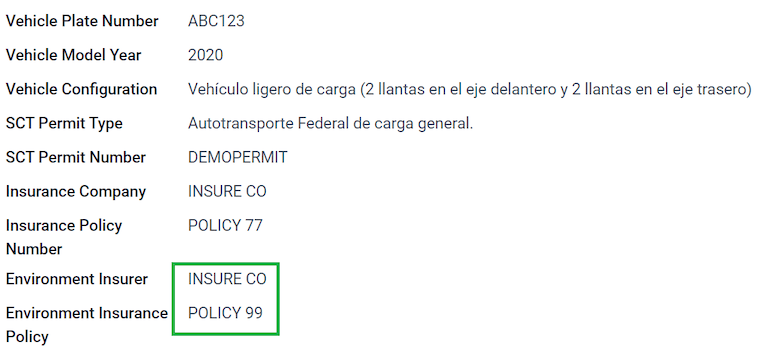 Campos obligatorios medioambientales en la guía de envío.