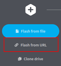 Una imagen del software Etcher de Balena, con la opción de actualizar desde URL resaltada.