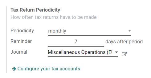 Configurez la fréquence des déclarations d'impôt dans Odoo Comptabilité