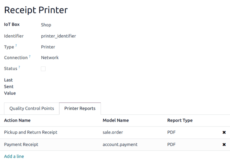 The list of reports assigned to a printer in the IoT app.