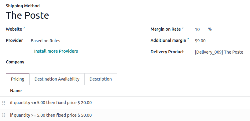 Show example of "Based on rules" shipping method with margins configured.