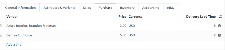 Vendor pricelist on product form.