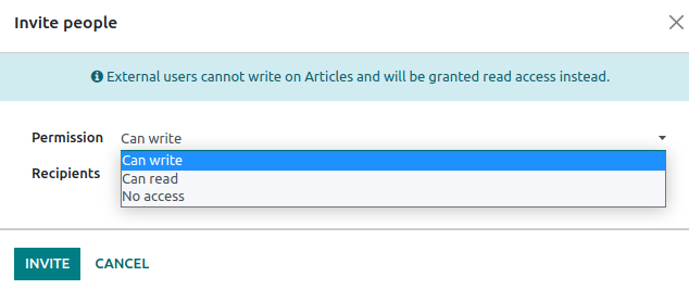 Fenêtre contextuelle permettant d'inviter des utilisateurs à accéder à un article de Connaissances