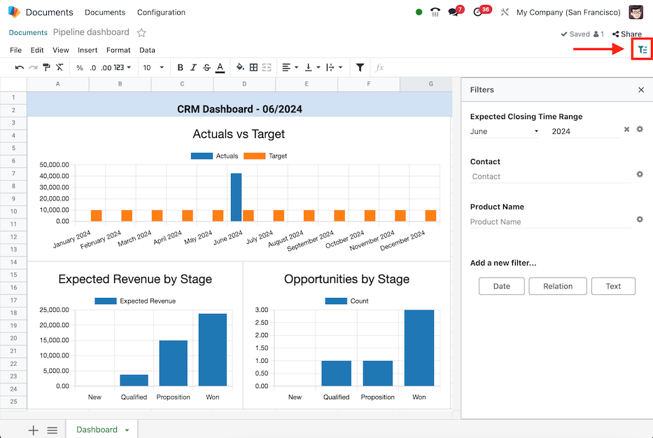 The global filters menu sidebar on a spreadsheet.