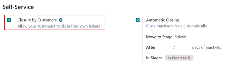 Paramètre de clôture par les clients dans Odoo Assistance.
