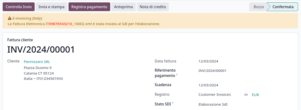 Pulsante Verifica invio e stato Elaborazione SDI