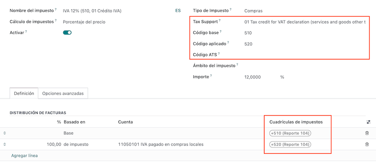 Taxes with tax support for Ecuador.