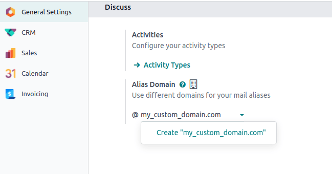 The alias domain in the general settings.