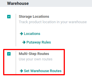 Activate Multi-Step Routes in Inventory configuration settings.