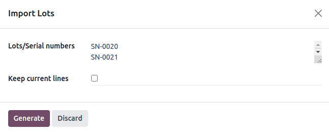 Lot numbers copied to the lot number line.