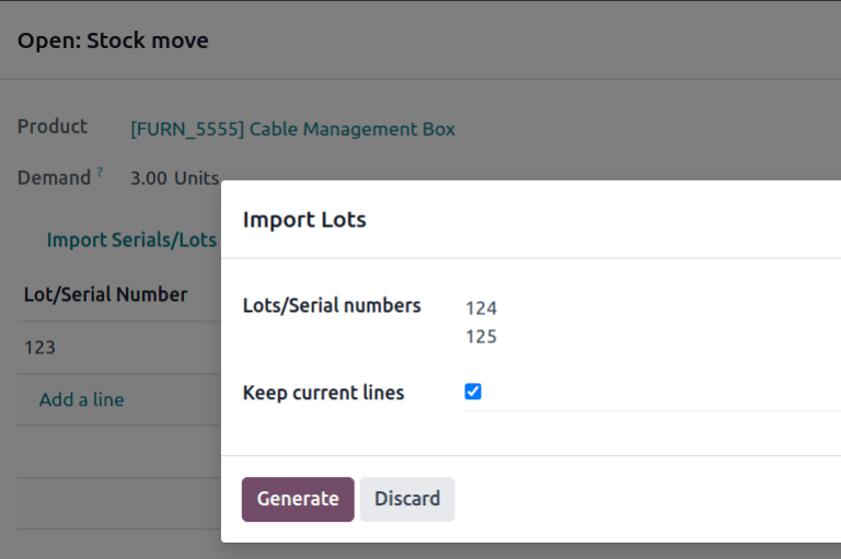 Show example of correctly inputting serial numbers in the text field.