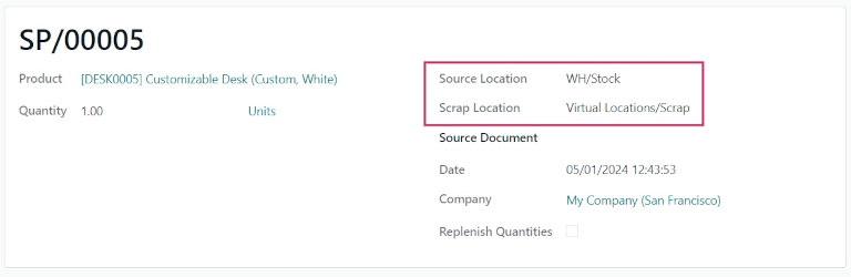 Filled out new scrap order form with product details.