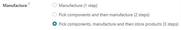 The Manufacture radio input field on a warehouse configuration page.