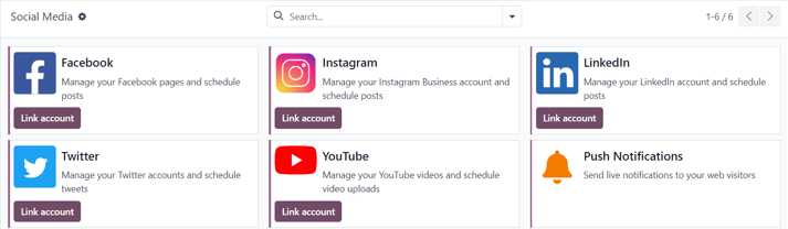 View of the social media page in the Odoo Social Marketing application.