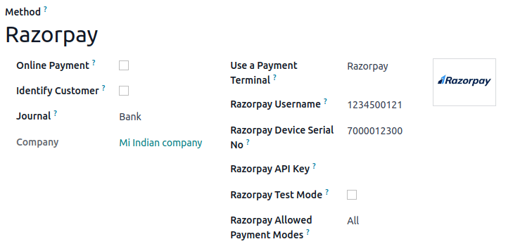 Razorpay connection form