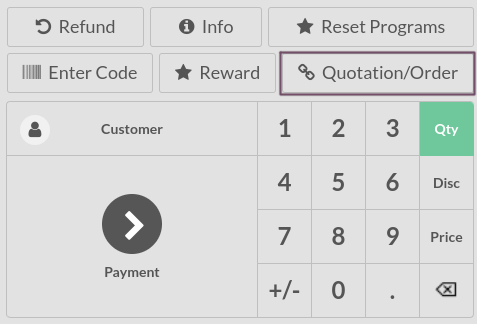 Quotations and sales order button on the Point of Sale interface