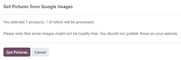 The pop-up that appears in which the user should click Get Picture in Odoo Sales.