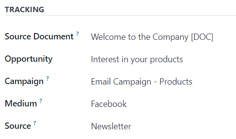 The Tracking section of the Other Info tab of a quotation form in Odoo Sales.