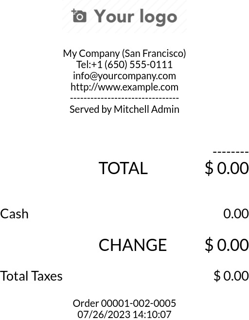 Properly formatted receipt picture from a demo database.