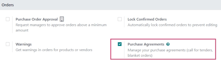 Purchase Agreements enabled in the Purchase app settings.